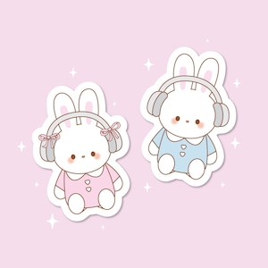 Bunny Headphones Sticker | Vinyl Waterproof Sticker | Coquette Aesthetic Sticker | Miffy Sticker | Kawaii Bunny Sticker | Laptop Sticker