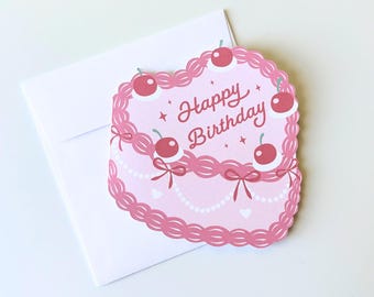 vintage de gâteau d'anniversaire coeur | carte de gâteau girly rose | Carte de voeux mignonne | carte découpée | de bonbons de Zazzle.be Liste d'envies Vous avez des idées ? Blanc à l'intérieur