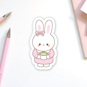 Bunny Matcha Sticker | Vinyl Waterproof Sticker | Coquette Aesthetic Sticker | Miffy Sticker | Pink Bunny Sticker | Laptop Sticker