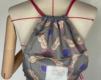 Fuchsia Peanut Pattern Backpack / Peanut Tote / Drawstring / Beach Fashion Bag / Nuts / Iconic Peanut