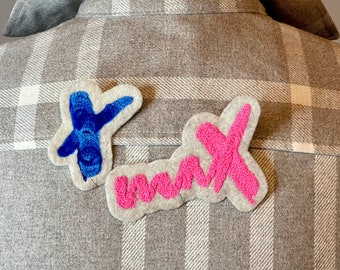 Patch nuage mot thermocollant | Broderie à personnaliser | Badge de vêtement personnalisé | Écusson point de chaîne | Cadeau prénom garçon