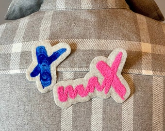 Patch nuage mot thermocollant | Broderie à personnaliser | Badge de vêtement personnalisé | Écusson point de chaîne | Cadeau prénom garçon