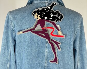 Embroidered Patch Motif Heroine Hair in the Wind / Purple Black Red / iron-on or sew-on patch / fashion gift / manga style / customize