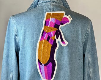 Large embroidered dancer's foot patch | iron-on | Purple pink | Handmade textile art | Custom fashion | Pinterest | Ballerina | Nova Fashion