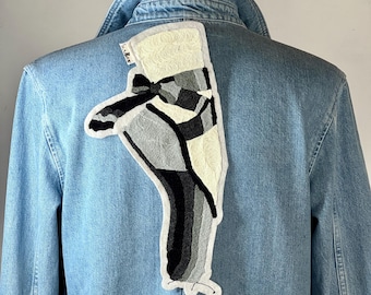 Embroidered Classical Dance Patch | Chic Art | Black & White | Pointe Shoes | Custom Jeans | Unique Gift | Free Sticker | Pinterest Inspired
