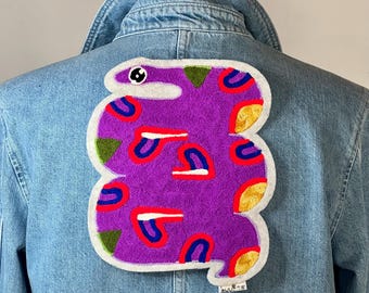 Patch Thermocollant Serpent Broderie | Motif Coloré | Cadeau Fait-Main en France | Personnaliser Vêtements Tote-Bags | Style Naïf Fun