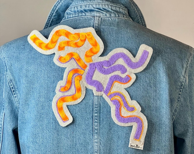 Featured listing image: Embroidered Iron-on Patch Maori Motif | Tattoo Inspiration | Unique Design | Abstract Lines | Clothing Customization | Fashion Gift