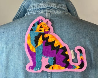 Magical girly tigress patch colorful savannah | Chain stitch embroidery | Handmade iron-on | Customize jacket, tote bag | Gift idea