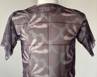 Mahler 3 Ballet Opera Pattern T-shirt / Crop Top / Beige Grey and Brown / Zero Waste T-shirt / Japanese / Unisex / Sheer Style / Short