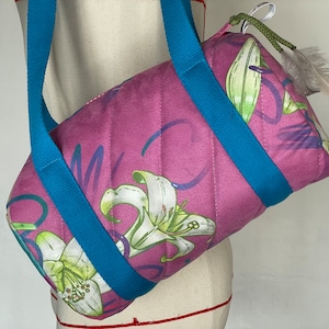 Mini bowling sports bag with Fleur de Lys pattern / fashion bag / cute girly bag / shoulder bag / Flowers gift / handmade fashion accessory