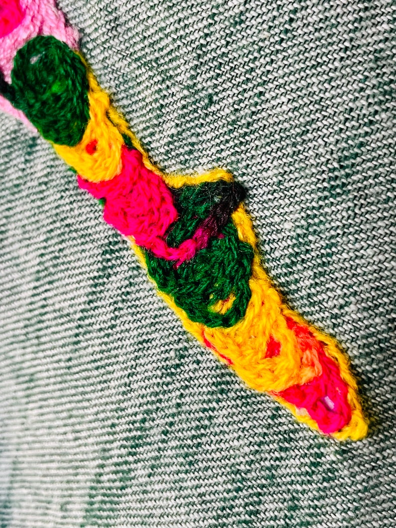Top motif brodé GRS Ruban / flanelle vert chiné / fils roses et multicolores / zéro déchet / t-shirt japonais / haut unisexe / gymnastique image 6