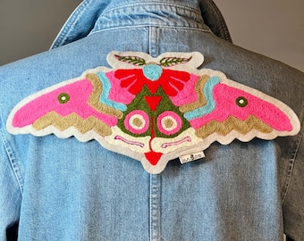 Embroidered Moth Patch | Mystical Native American Art | Unique Clothing Decoration | Handmade Iron-on | Magical Nature Boho Gift