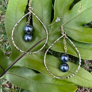 Double Tahitian Pearl Drop Hoop Earrings