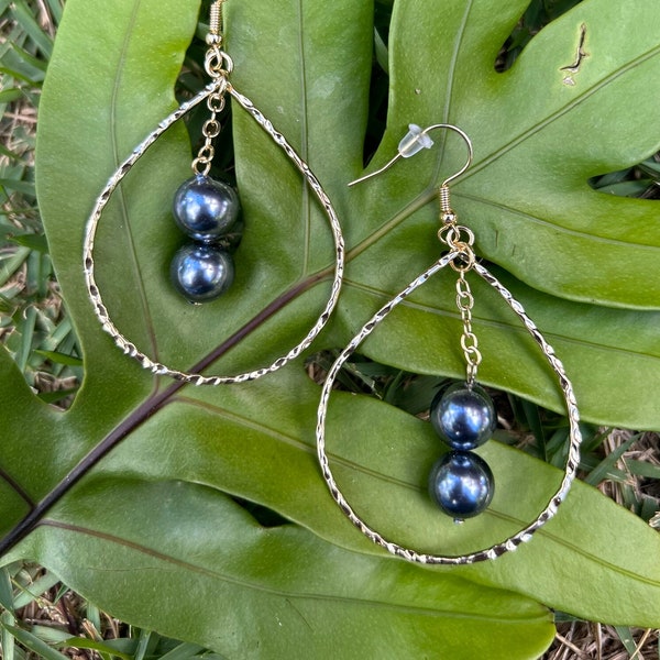 Double Tahitian Pearl Drop Hoop Earrings