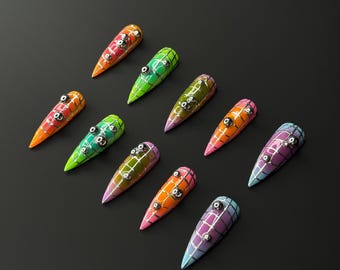 Handgemalte Nägel: Neon Matrix Design, Wiederverwendbare Nail Art