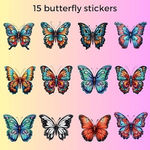 Set of 15 Exquisite Butterfly stickers, set of PNG Format, instant download, digital product