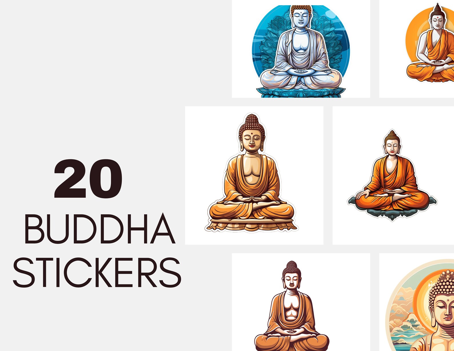 Enlightening Buddha Stickers, Set of 20 Stickers, Digital Download, PNG ...