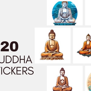 Enlightening Buddha Stickers, set of 20 stickers, Digital Download, PNG Format