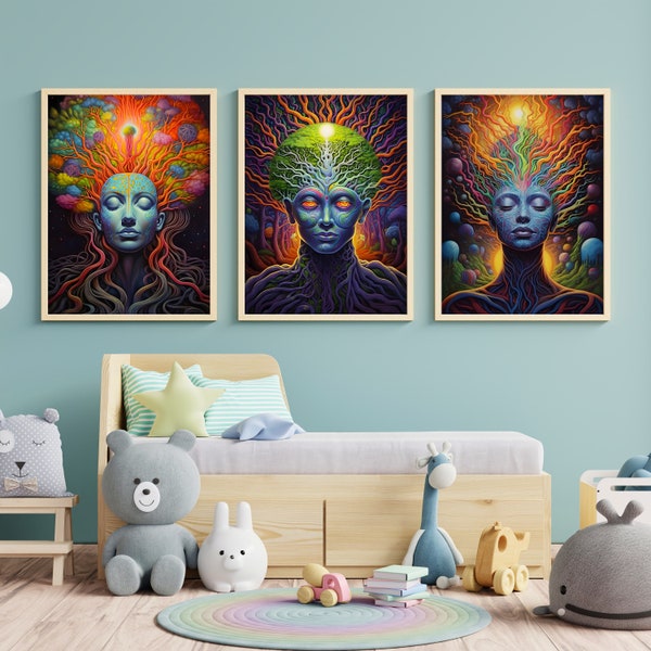 Spiritual Awakening modern wall art, set of 3 prints, Digital wall modern art, Digital Download