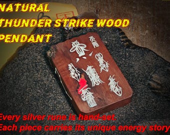 Silver-Inlaid Lightning-Struck Wood Amulet Pendant – Custom Taoist Talisman and Ritual Implement