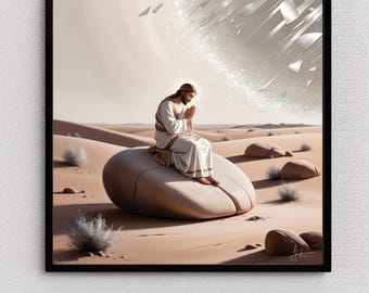 Jesus in the Desert Painting: Christian Bible Story Art (Digital Download)