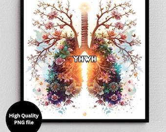 Lámina decorativa con los nombres de Dios y los pulmones de Yahvé (PNG)