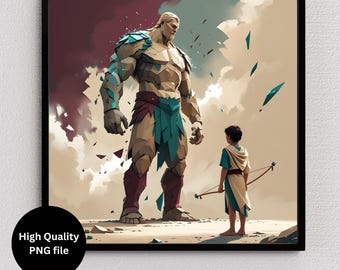 David and Goliath Bible Story Art: Christian Wall Decor (PNG)