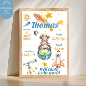 CARTA ASTROLÓGICA Espacio / Póster de datos de nacimiento / Póster de nacimiento / Anuncio de nacimiento / Foto de nacimiento / Regalo de nacimiento personalizado para cumpleaños