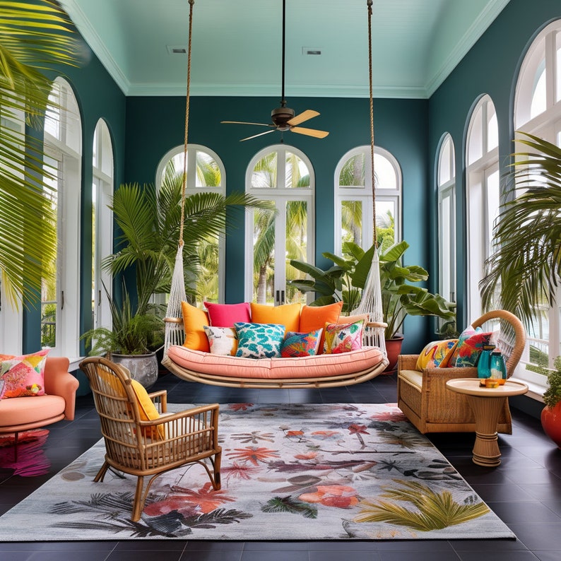 Tropical Office Virtual Backgrounds Floral Plants Palm Trees Colorful ...
