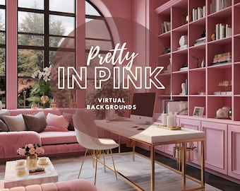 Pretty In Pink| Virtual Office Background With Shelves| 8 Pack Shelving Background Zoom, Google Meet, Skype, WebEx, etc.