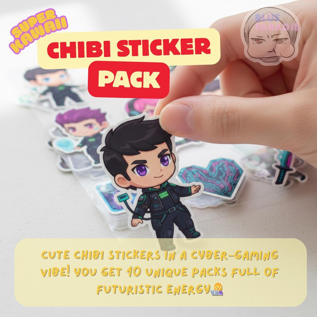 Chibi Sticker Pack- 10 Sheets Kawaii Chibi Cyber and Gamers Theme - Etsy
