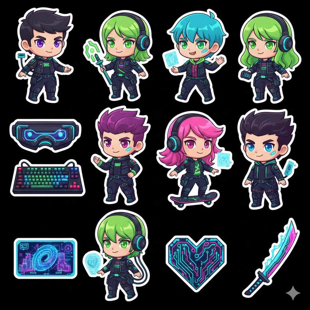 Gaming Chibi Sticker Sticker Pack Chibi Cyber Theme - Etsy