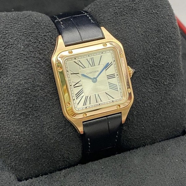 orologio Cartier Santos Dumont orologio da donna al quarzo con quadrante argentato in oro rosa 18 carati WGSA0022
