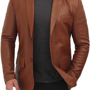 Leather Blazer for Men - Brown Real Lambskin Casual Men&#39;s Leather Jacket Coats