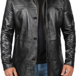 Cappotto in pelle di agnello: giacca nera lunga 3/4