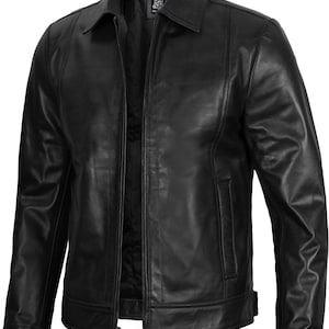 Blouson moto en cuir pour hommes - Veste motard élégante vintage en cuir d'agneau souple noir pour homme