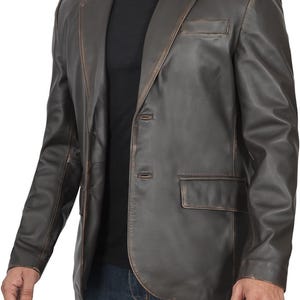 Leather Blazer for Men - Rub Off Real Lambskin Casual Men&#39;s Leather Jacket Coats