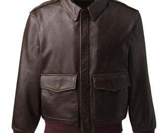 Men's Classic A-2 Aviator Flight Bomber Jacket Real Brown Lamskin