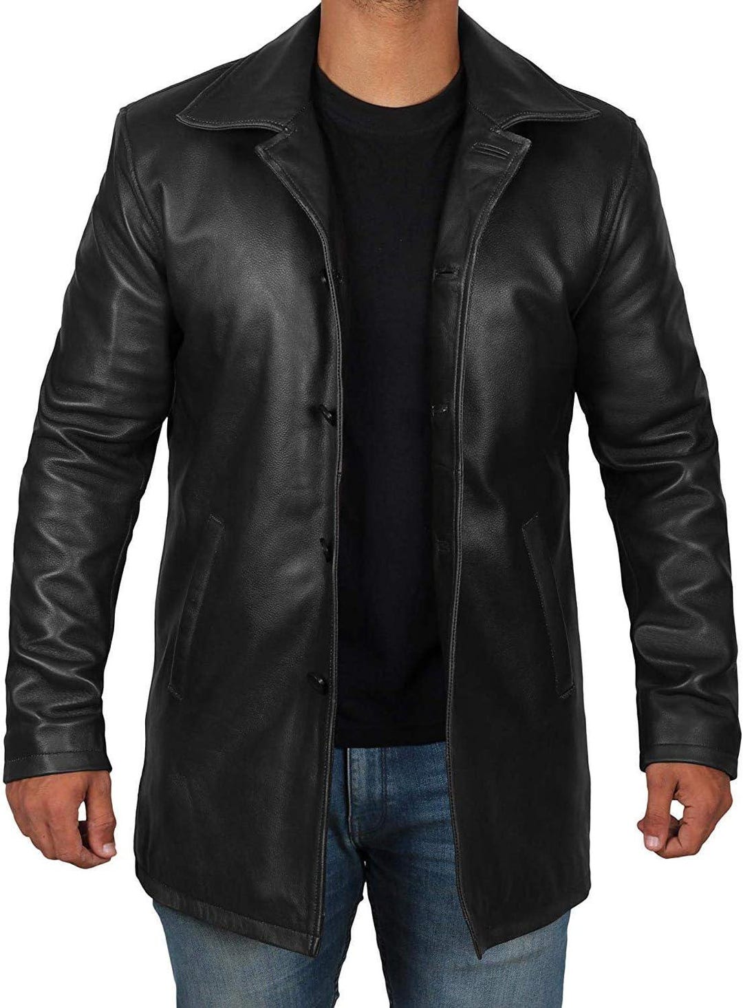 Men's Genuine Sheepskin Leather Car Coat | Thigh-length Trench
