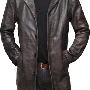 Blousons de voiture en cuir pour hommes - Veste en cuir marron tendance pour hommes en cuir d'agneau véritable 3/4 de longueur - Blousons en cuir effet vieilli naturel pour hommes