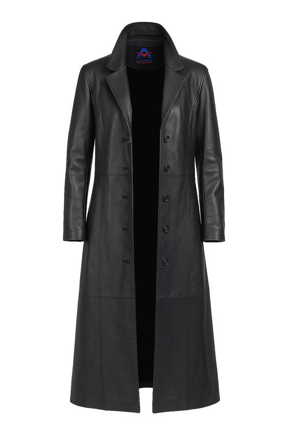 Women's Black Leather Trench Coat | Genuine Lambskin Matrix Long