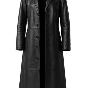 Women's Black Leather Trench Coat | Genuine Lambskin Matrix Long
