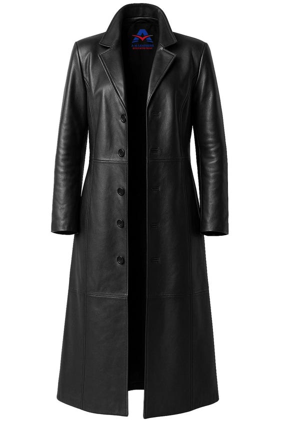 Men's Black Real Leather Trench Coat | Full Length Classic Matrix