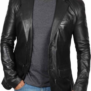 Leather Blazer for Men - Black Real Lambskin Casual Men&#39;s Leather Jacket Coats