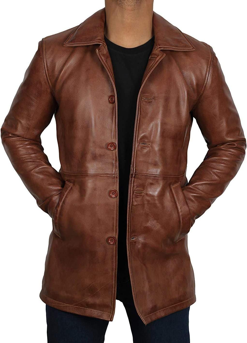 Men's Genuine Sheepskin Leather Car Coat | Thigh-length Trench