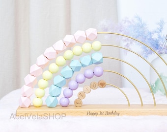 Personalisierte Regenbogen Abakus, 1.-3.Geburtstag Geschenke, Baby Room Decor, Baby Mädchen und Jungen Geschenke, hölzernes sensorisches Spielzeug, Kleinkind-Spielzeug, Neugeborenes