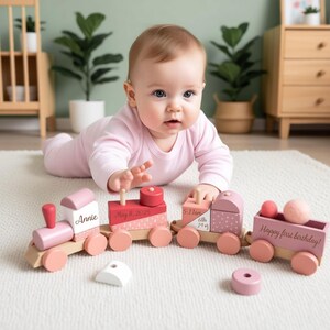 Customisable children's building block train toy.Birthday gift for baby boys.baby Christmas present.Railway carriages can be dismantled.