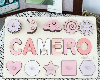Personalized Gift - Name Puzzle For Toddler, Wooden Toys,First Christmas Gift,First Birthday Girl and Boy,Wood Name Puzzle With Pegs