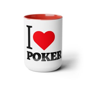 I Love Poker zweifarbige Tasse – Keramik Kaffeetasse – Geschenk für Kartenspiel-Fans und Kasino-Liebhaber