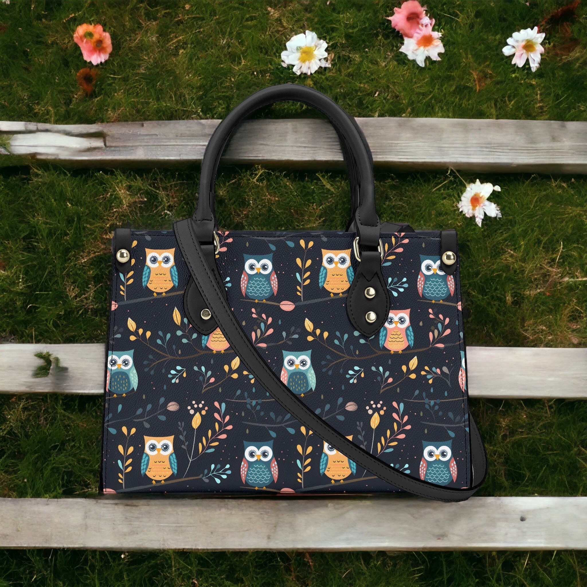 Owl Print Shoulder Bag: Dark Cottagecore Goth Tote